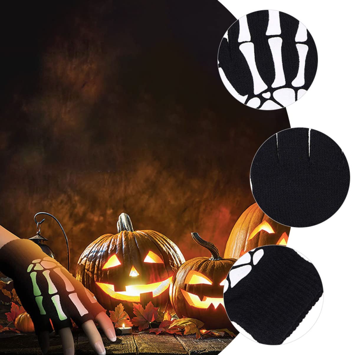 CALLARON Guantes calaveras luminosos guantes negros sin dedos guantes de decoración de halloween fato halloween guantillas guante de ciclismo con estilo guantes luminosos de fiesta