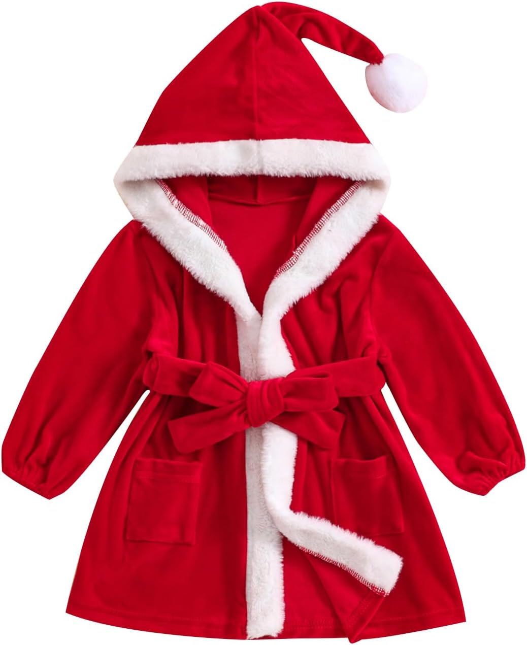 BemeUSWTToddler Kids Baby Christmas Bathrobe Set Unisex Baby Long Sleeve Velvet Hooded Nightgown Sleepwear for Boys Girls Christmas Pajamas 6 Months-4 Years