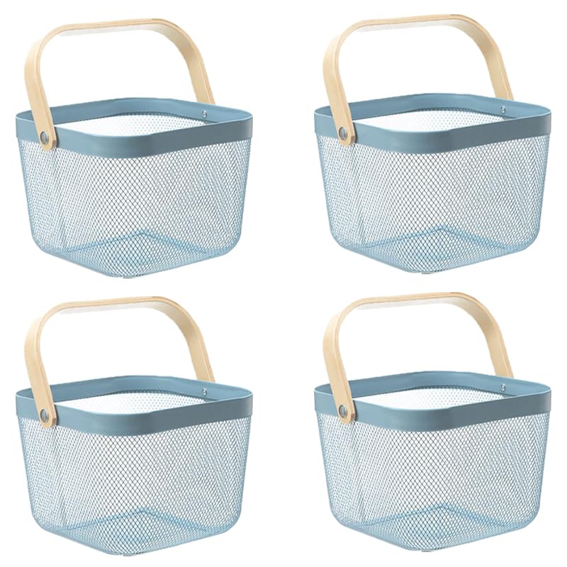Kuber Industries Metal Wire Basket With Handle|Storage Basket Fot Fruits, Books|Mesh Open Storage Bin|Storage Organizer|Pack Of 4|Blue (B0CN1766MF) Amazon Price History, Amazon Price Tracker