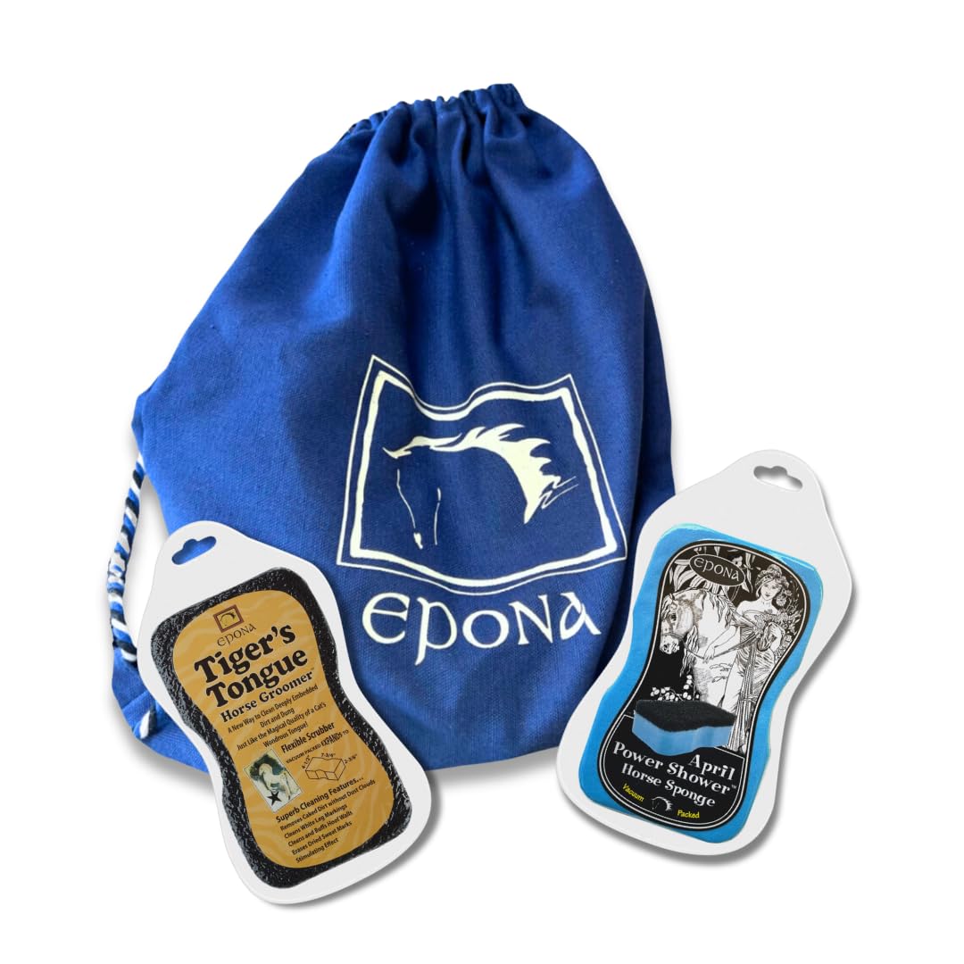 Epona Tigers Tongue Groomer & April Power Shower Sponge Horse Grooming Tools with Bonus Backpack