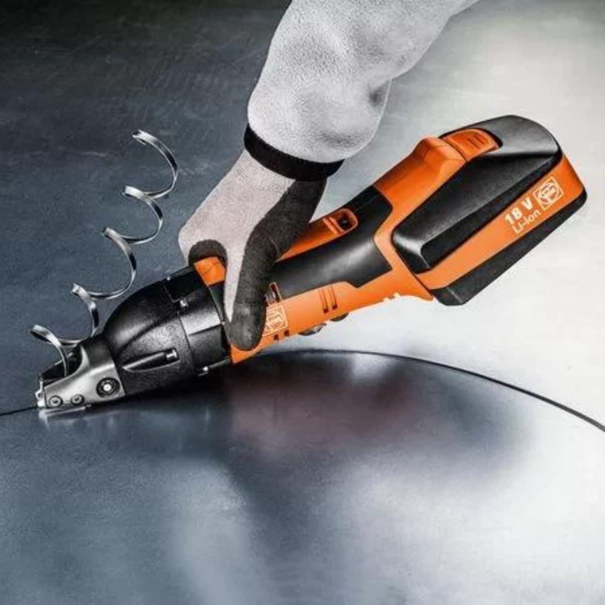 Fein ABSS 18 1.6 E Cordless Slitting Shears with QuickIn Interface - 18 Volts, 6 Ah Battery Capacity, 2200-3500 SPM Strokes, 1/4-Inch Cutting Width - 71300362090