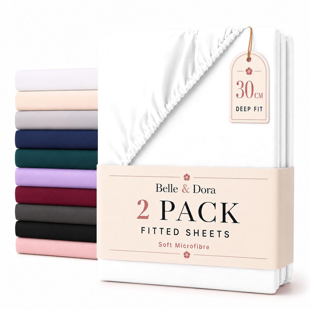 2 Pack Double Microfibre Fitted Sheets 30cm Deep Bed Sheets