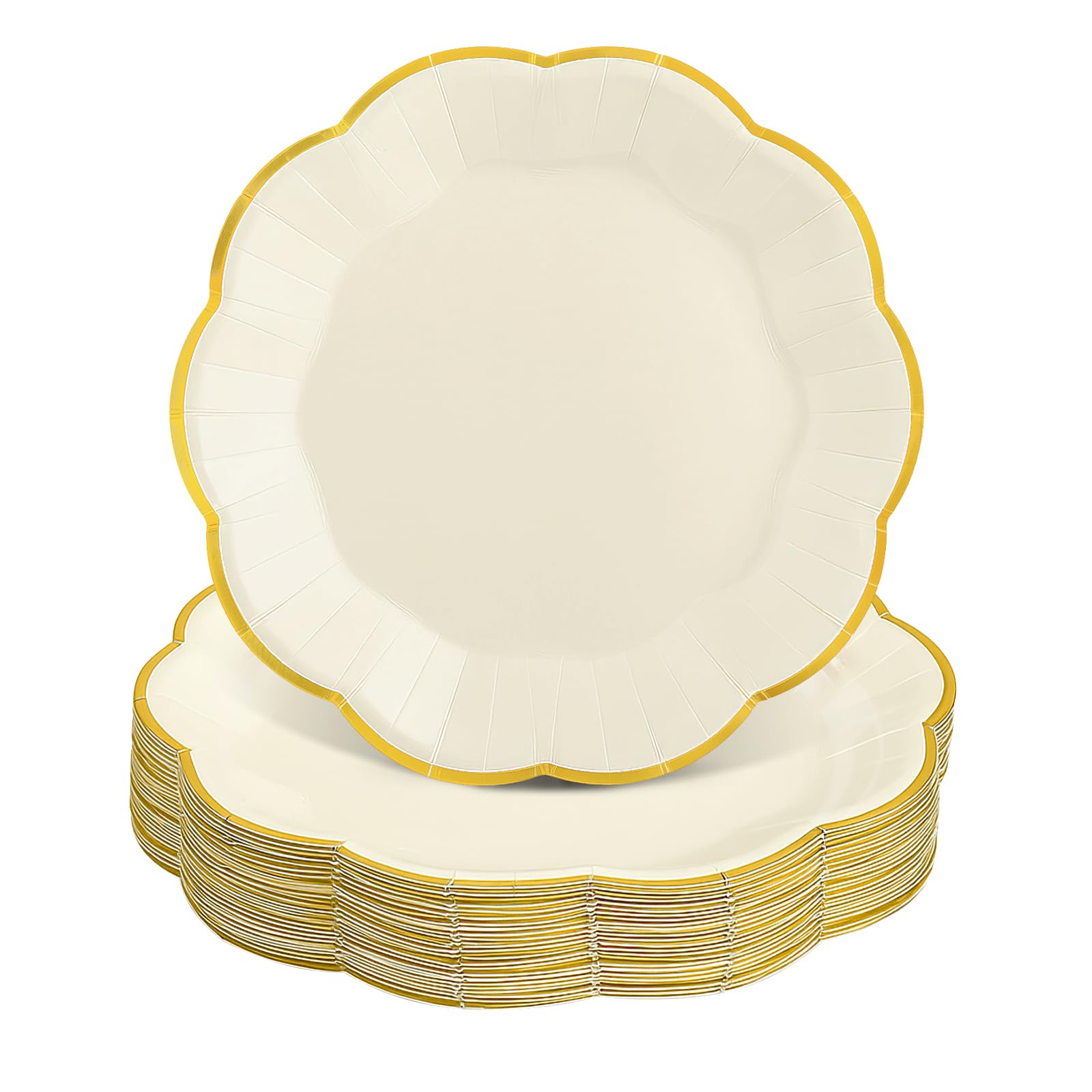 NatNarr 30 Pcs Ivory and Gold Paper Plates 7 Inch Fancy Appetizer Plates