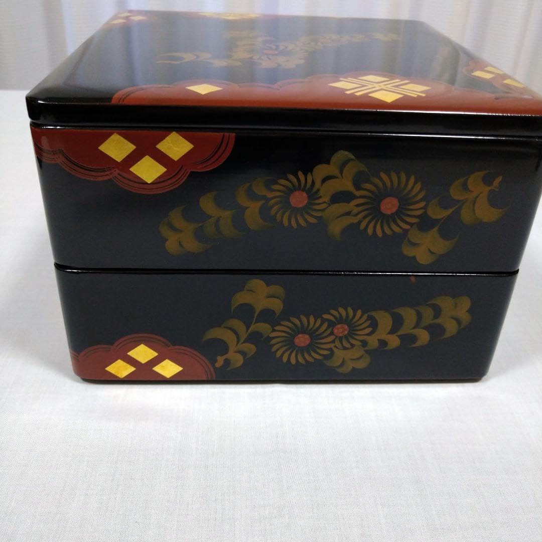 未使用 茶道具 輪島塗 天然木製 黒塗 金彩蒔絵 二段重箱 内朱共箱 茶道具 輪島塗 天然木製 黒塗 金彩蒔絵 二段重箱 内朱共箱 2025