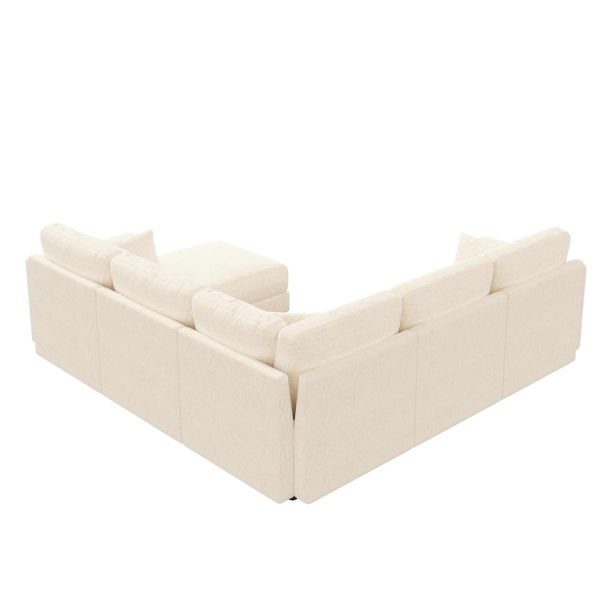 Sofá Modular en Esquina en Forma de L/U, 6 Plazas, Chenilla Gris, con Ottoman, Puertos USB y Tipo C, Portavasos, 215x215x82 cm (Beige + Chenille + 6 Seat)