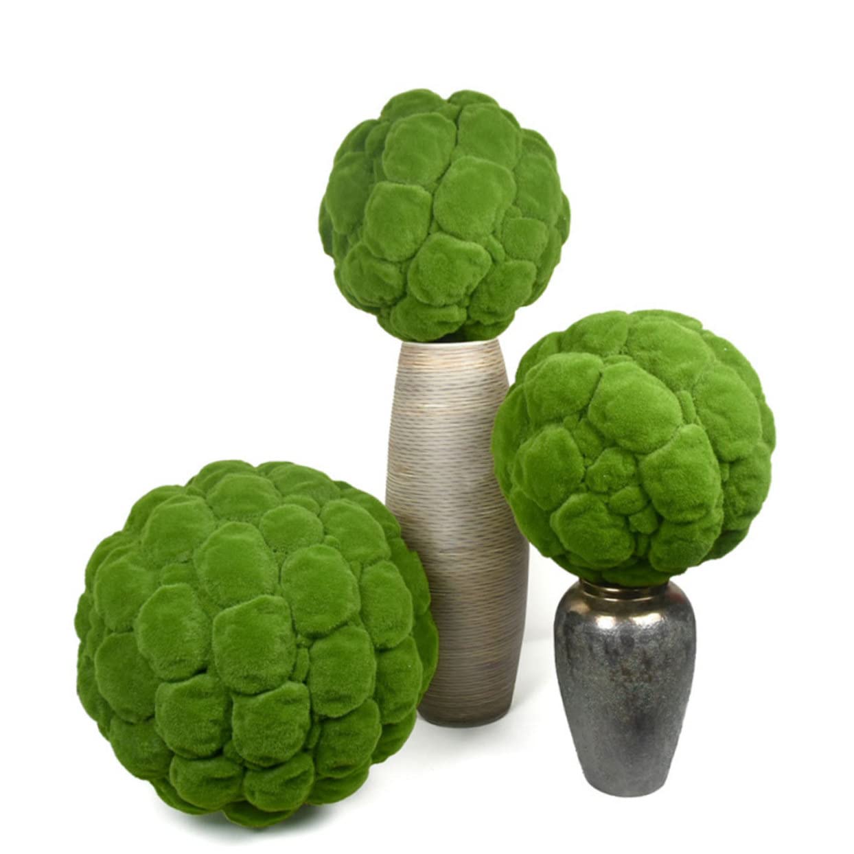 Sewroro Dekorative Formschnittkugel mit Moos Imitat, Grün, 2 Stück | Flocking Oberfläche, Moderne Optik, für Familie und Hochzeit, Geeignet als Schalenfüller