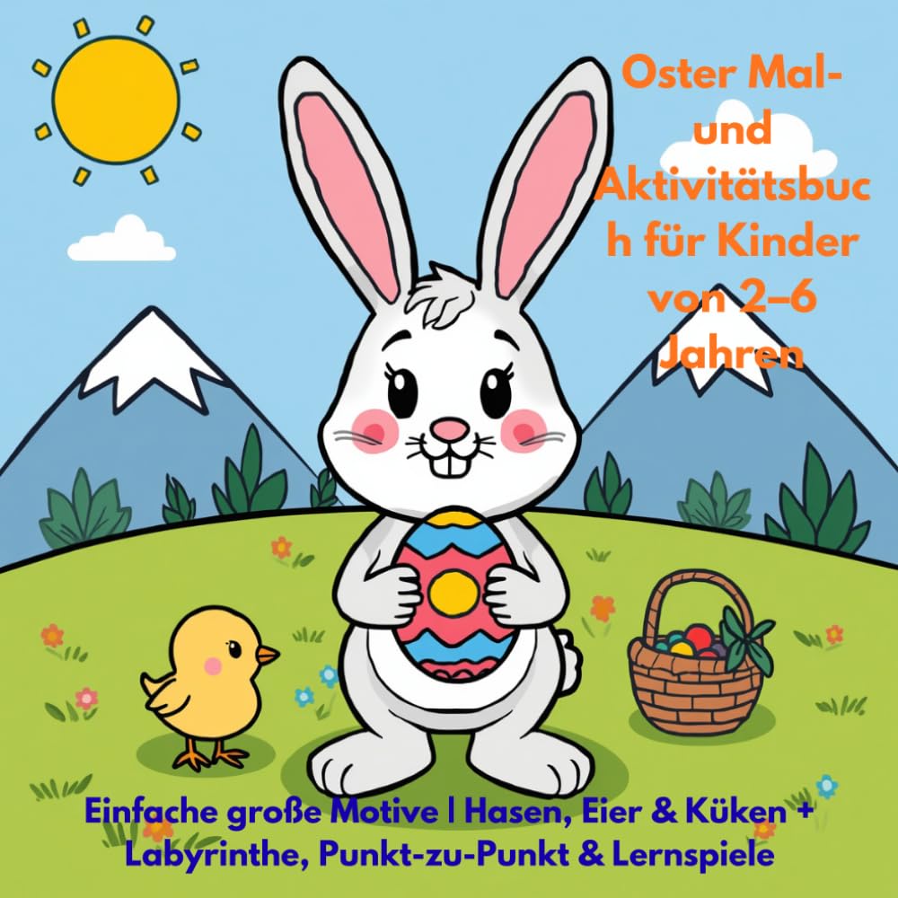 Oster Mal- und Aktivitätsbuch für Kinder von 2–6 Jahren: Einfache große Motive | Hasen, Eier & Küken + Labyrinthe, Punkt-zu-Punkt & Lernspiele