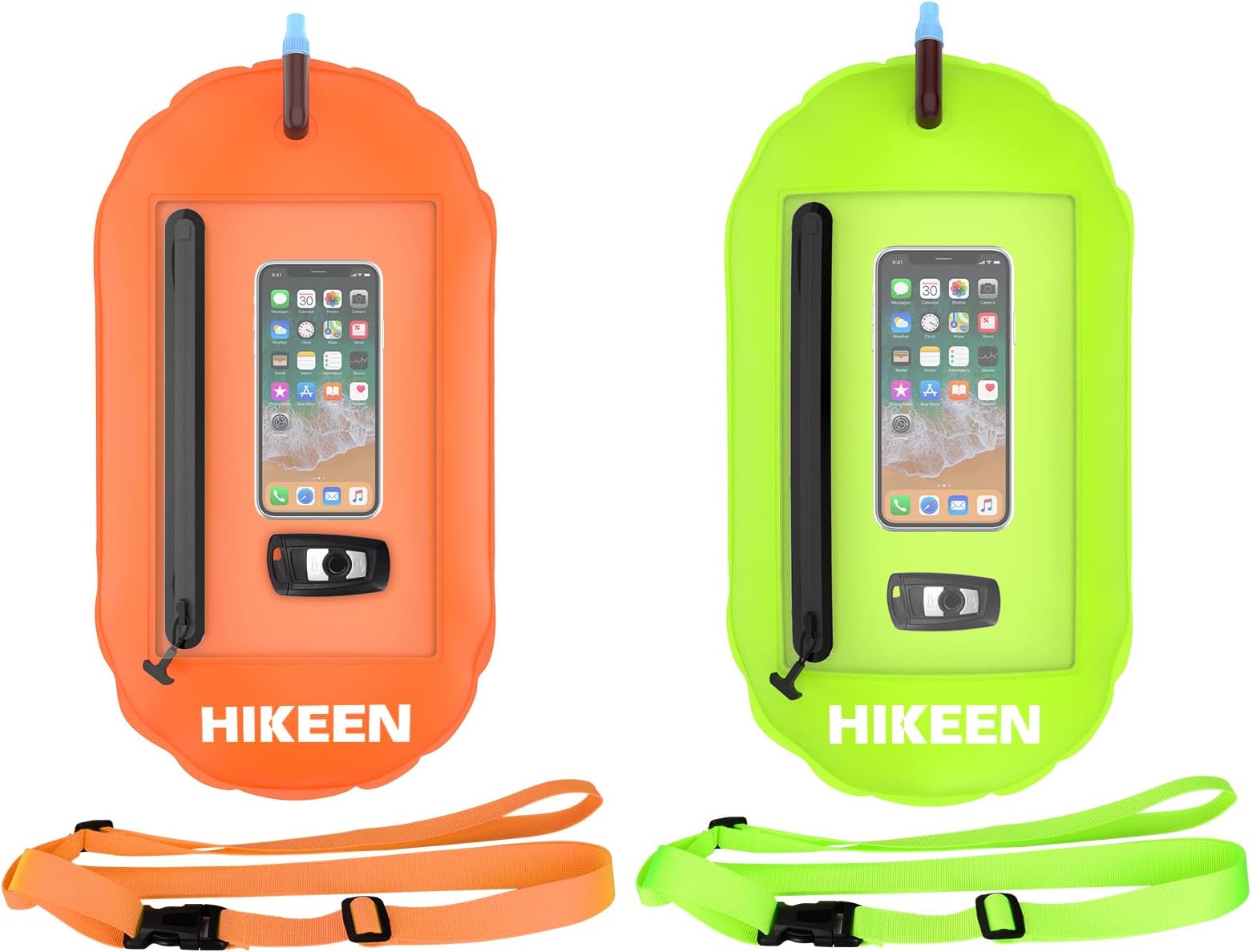 Hikeen Swim Buoy -Waterproof Touchscreen Storage Space, Swim Safety Float w/Adjustable Waist Belt for Open Water Swimmers and Triathletes -Be Bright,Be Safer & Be Seen
