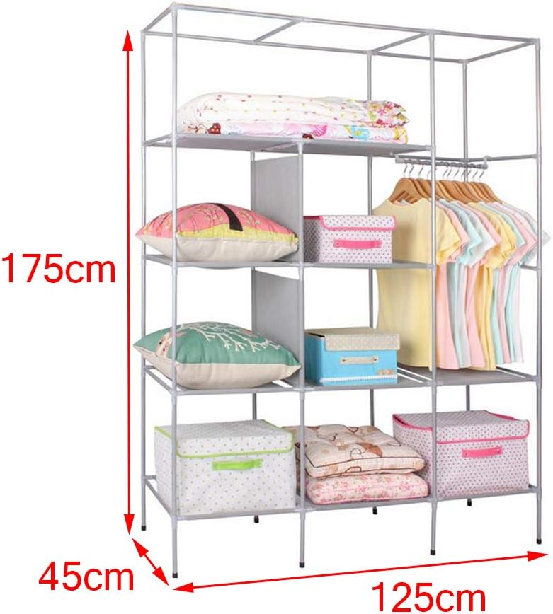 Cloth Wardrobe Clothes Closet, Portable Closet Wardrobe Storage Closet Standing Closet Fabric Cabinet Portable Wardrobe,Gray_125x45x175cm