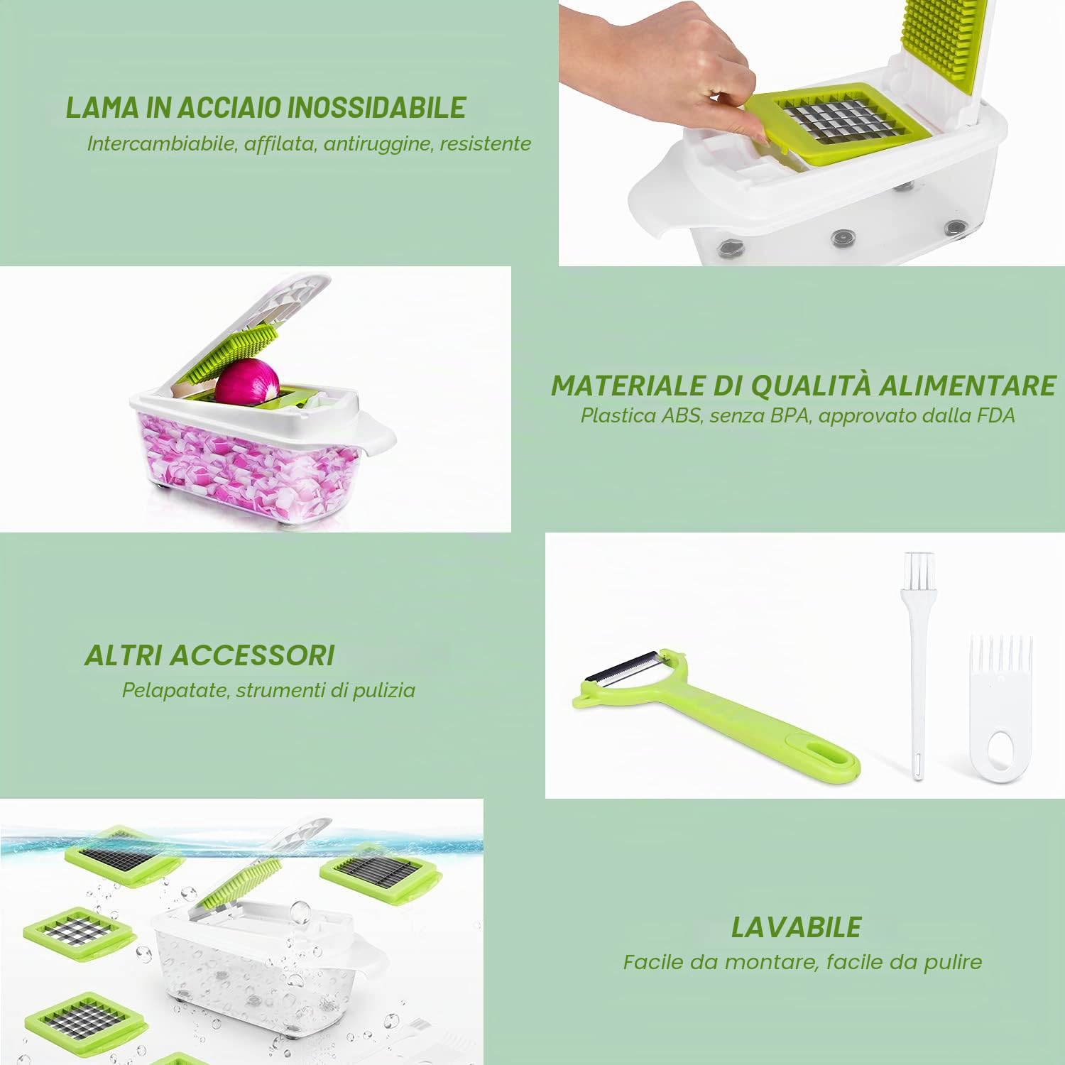 Taglio Legumi Multifunzione 12pcs Manuale Mandolina Decoupe Cubo Taglio Cipolle Rapidamente e Uniformemente