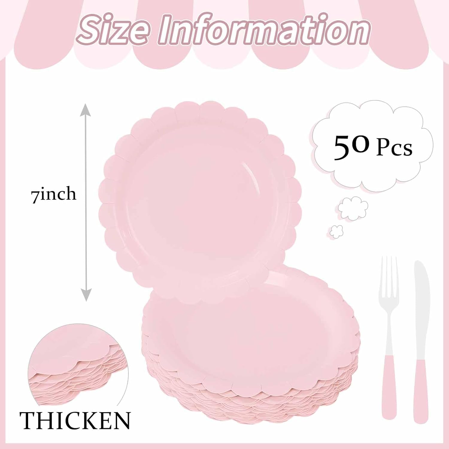 50 Pcs Light Pink Scalloped Paper Plates 7 Inch Disposable Pink Scalloped Dinner Plates for Wedding Baby Shower Birthday Party Supplies Disposable Dessert Plate - Image 2