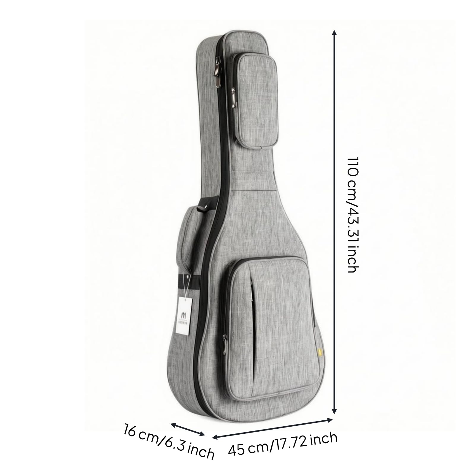 Mochila Funda Guitarra Acolchada Correas Acolchadas Mochila Guitarra con Bolsillo Frontal Antigolpes Accesorio Musical, Gris, Gris Roca, 41 Pulgadas