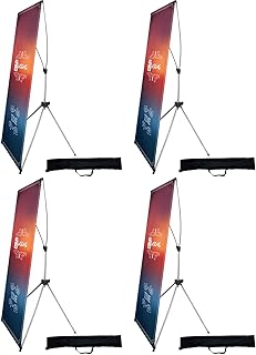 X Banner Stand Adjustable Fit Banner 23 x 63 to 32 x 78 Inch(STAND ONLY), Portable Travel Bag, Bigger, More Adaptable Advertising, Stores, Tradeshow, Restaurant, Event, Birthday & Party (4 PACk)