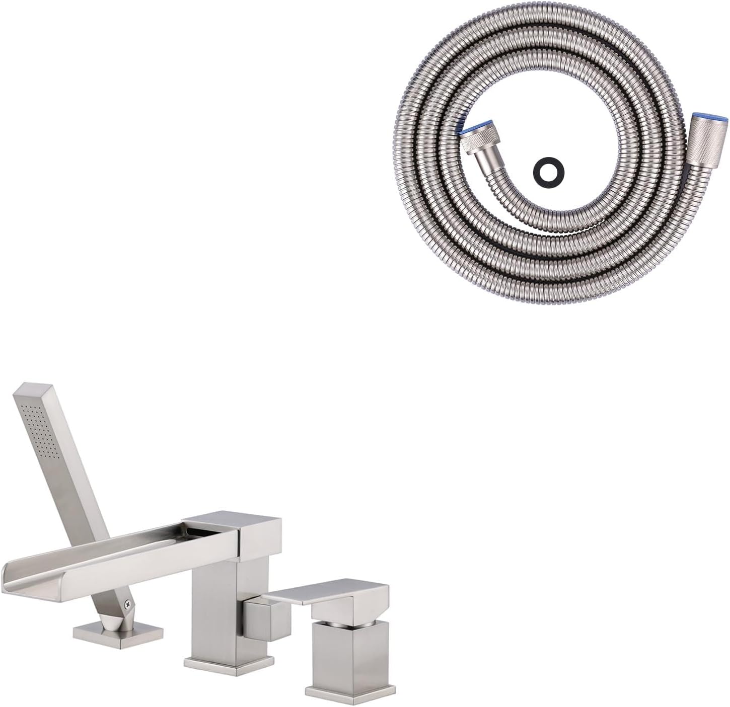 ALEASHA Modern Roman Tub Faucets + Brushed Nickel Finished Shower Hose 79 Inches