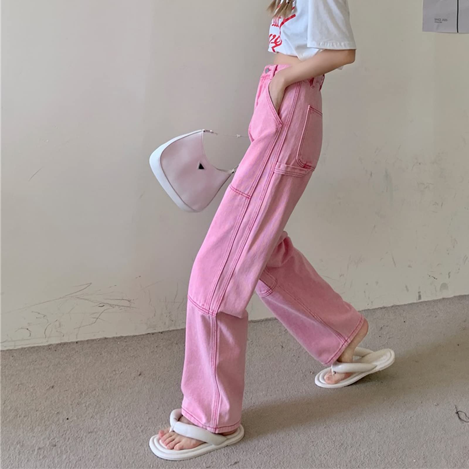 Amazon.co.jp: AEMNJC ジーンズ 女性のジーンズハイウエスト夏ピンク