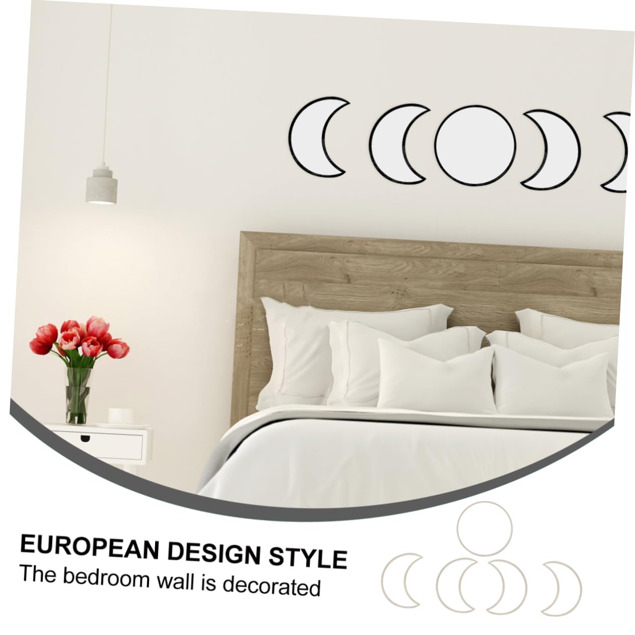 Cabilock Specchio Fase Lunare in Legno Nero, Decorazioni a Parete Bohémien, Set Stencil, Adesivo, per Soggiorno e Decorazioni Casa Moderne