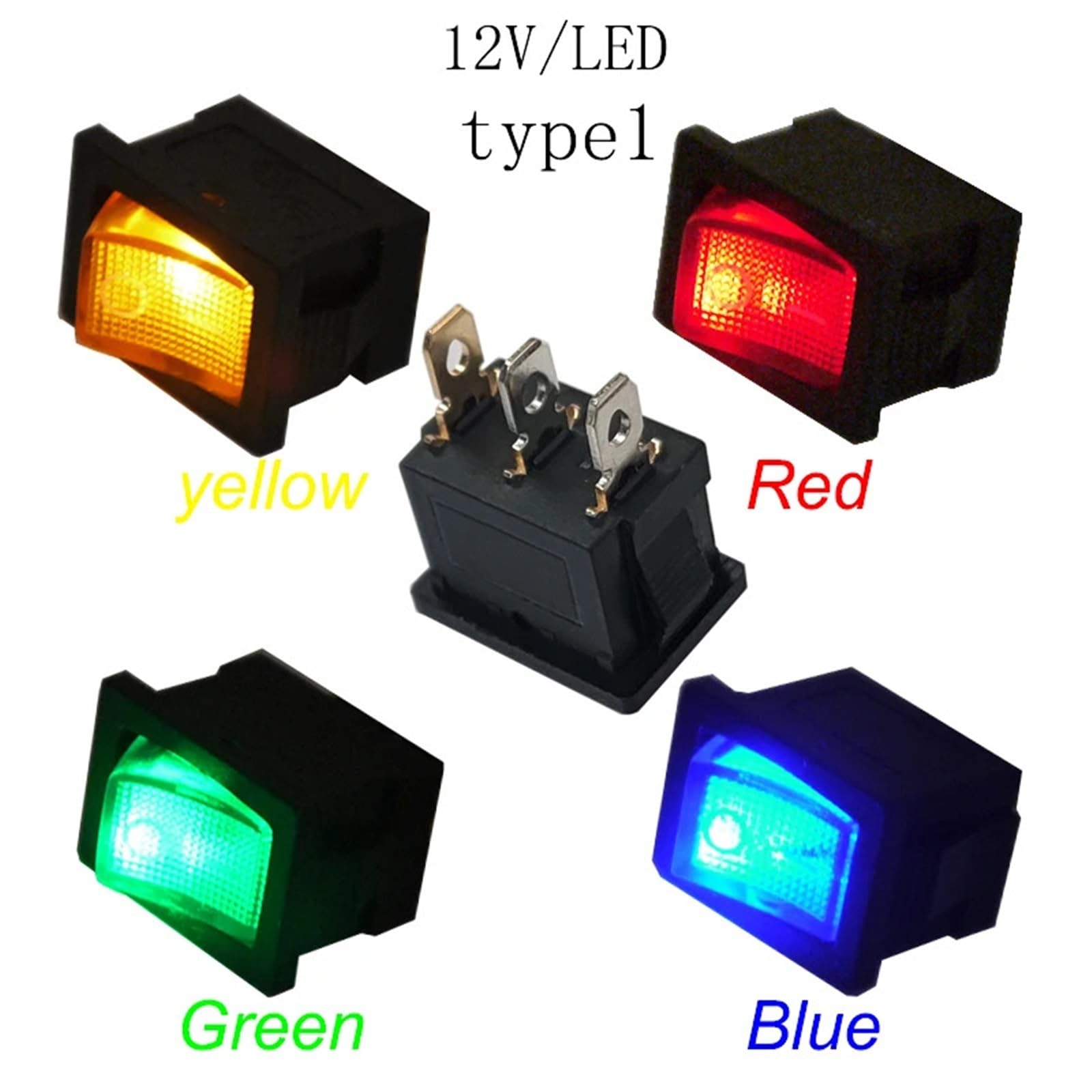 (100 piezas) Interruptor basculante KCD1 de 3 pines, 21 mm x 15 mm, corte de panel de 13 x 19 mm, interruptor basculante rectangular con luz LED de 12 V/220 V(Red 12V LED)