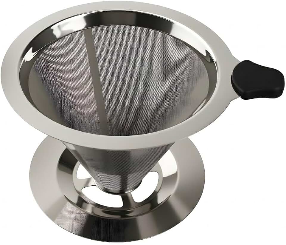 Coador de Café Inox Reutilizável Filtro Permanente Malha Fina Tipo V60 com Base Acoplada 142mm ou 102 mm (102 mm)