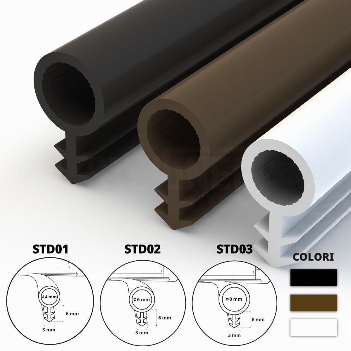 STEIGNER Guarnizione per Porta Finestra STD03 5 m 8 mm Marrone Guarnizione in Gomma Profilo per porte e finestre in Legno PVC Alluminio