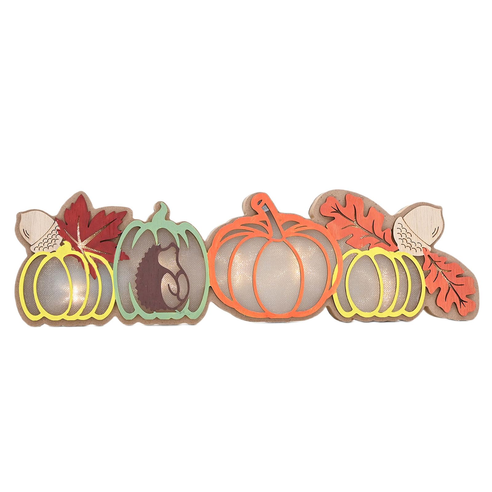 Fall Decors for Home Wood Table Sign Light Up Farmhouse Autumn Harvest Tabletop Decors Harvests Wishes Block Signs Wooden Signs Harvest Wishes Pumpkin Table Sign with LED Light