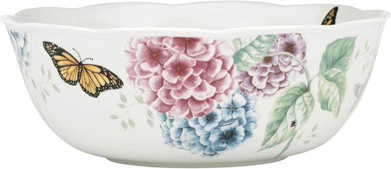 Lenox Butterfly Meadow Hydrangea Large Serve Bowl, 2.70 LB, Multi | dishwasher safe, microwave safe | for salad or pasta | entertaining, kitchen and dining essential, gift for women