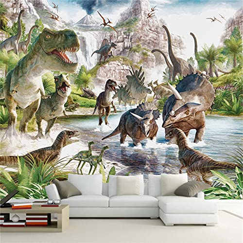 Dinosaur World Cartoon Wall Mural, 3D Photo Mural Wallpaper, Wall Stickers Smooth And Grease-Free Soft Texture Suitable For Children's Room Bedroom Living Room Dining Room,78.7"W X 55.2"L #TOP1