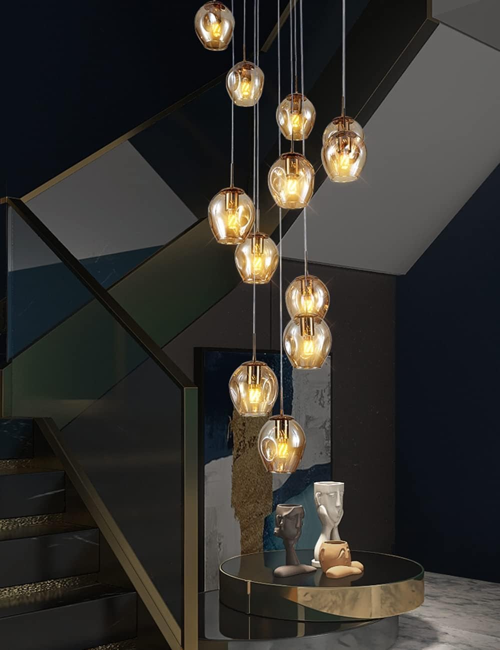 Glass Balls Stair Chandelier - Large Modern Hollow Pendant Light for Living Room & Villa (Size: 10 Lights)