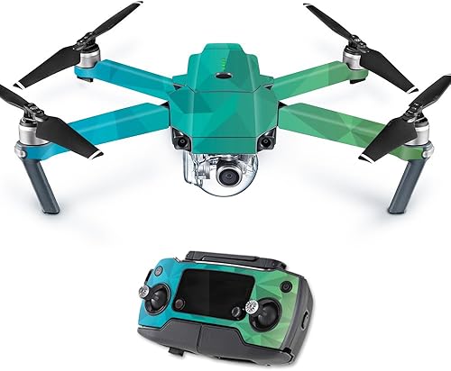 MightySkins Skin compatible con DJI Mavic Pro Quadcopter Drone  Polígono azul y verde  Funda protectora de vinilo duradera y única  Fácil de