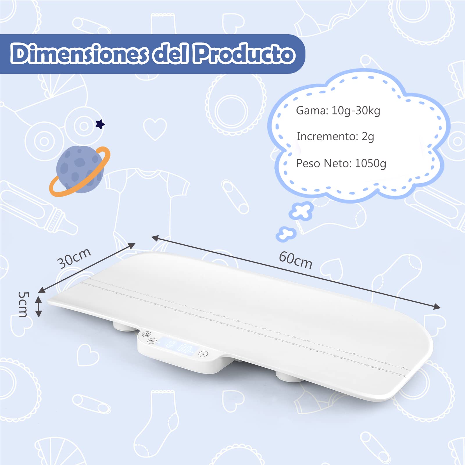 COSTWAY Báscula Bebe, Báscula Multifuncional para Bebés con 4 Modos de Medición, Báscula Infantil Digital Precisa, Báscula Digital con Pantalla LCD para Bebés y Mascotas (Sin Bluetooth)