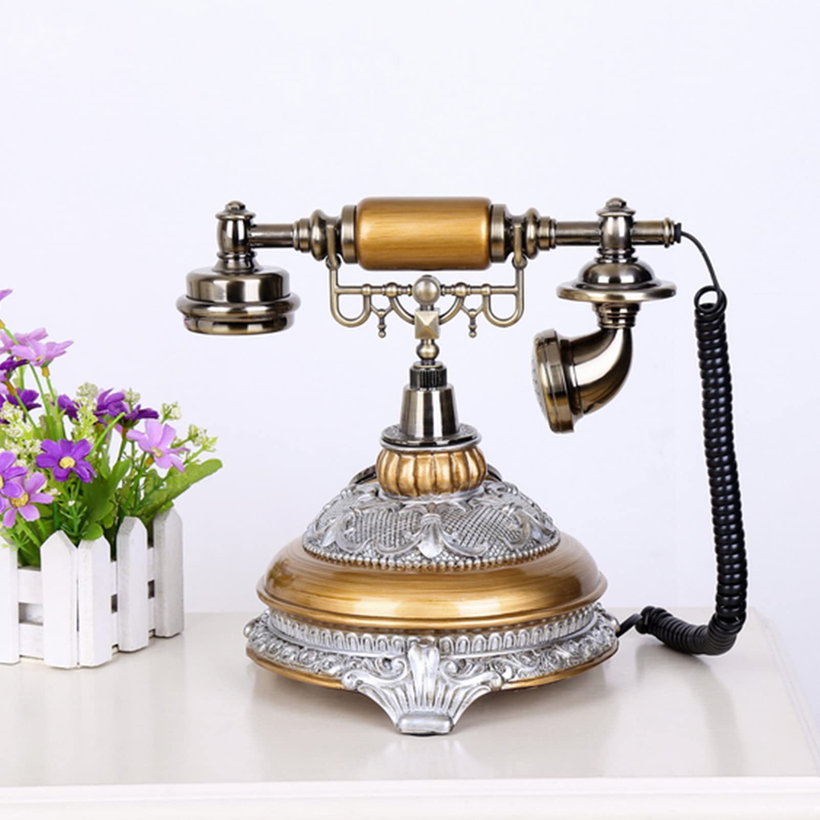 Zabytkowy telefon Telefon europejski Amerykański dom stacjonarny Biuro Antyczny w stylu retro Wodoodporna galwanizacja wysokich temperaturach ，Telefon w stylu vintage(Beige)