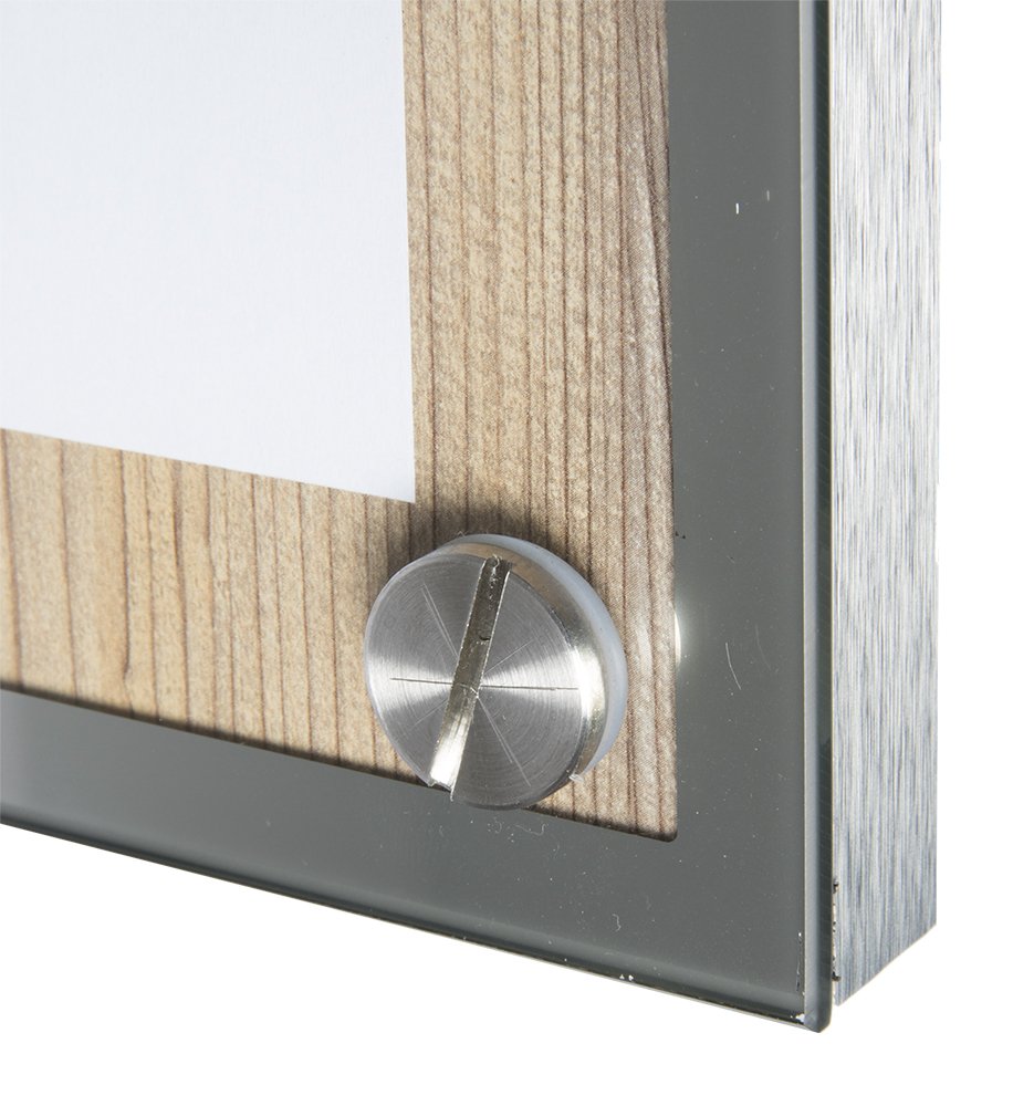 SECURIT - Expositor Glass Star A4 - Roble - 28 x 37 x 3 cm | Montaje en Poste o Pared - Borde de Acero Inoxidable