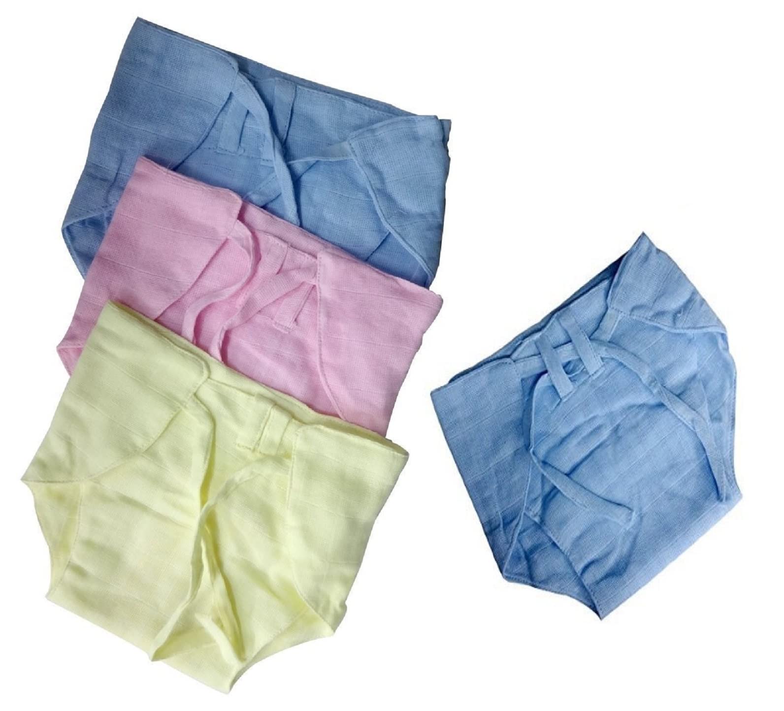 Mothers ChoiceOrganic Muslin Knot Cloth Nappies / Muslin Cloth Diapers Reusable/ Washable U shape Langot For Babies - Multicolour, Pack Of 4, Large (6-9 Months)