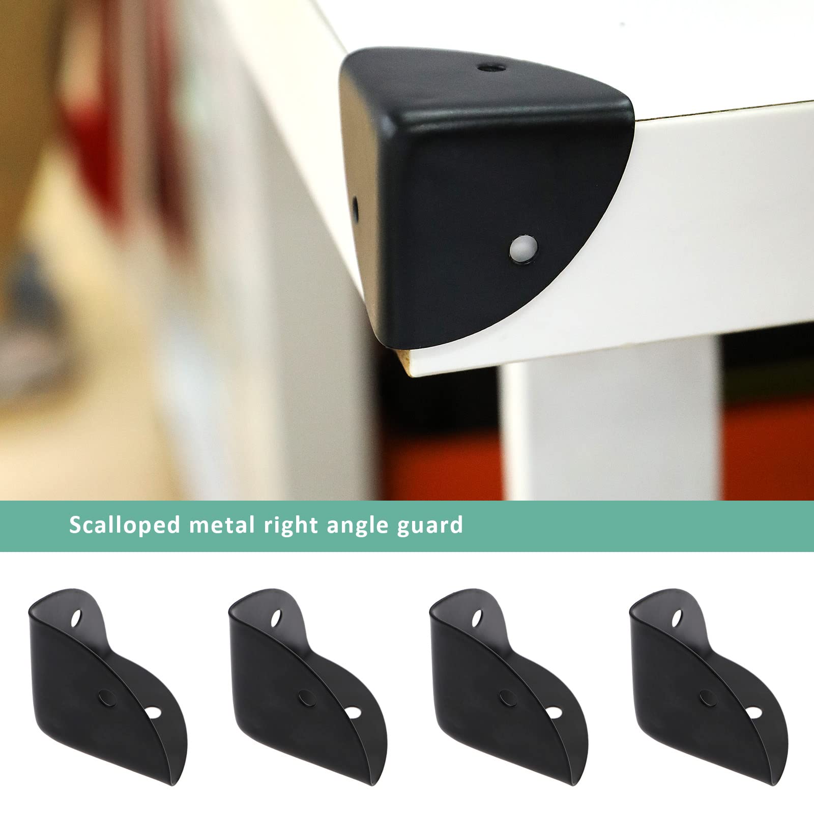 Create idea 8PCS 39mm Corner Angle Brace Protectors Scalloped Metal Right Angle Corner Guards for Wooden Box Desk Chest Case Flightcase Black