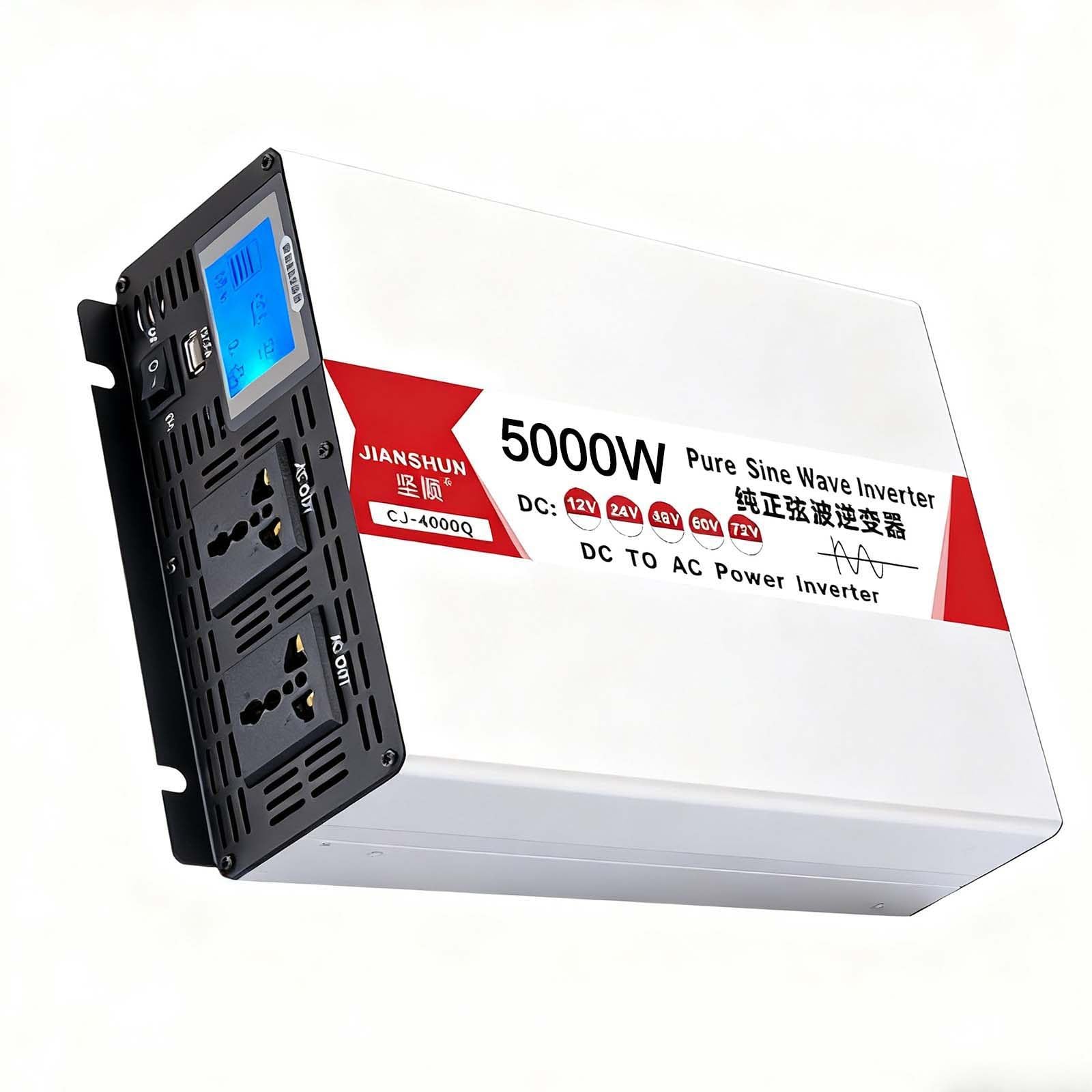 Przetwornica czystego sinusa 5000W, konwerter 12V/24V/48V/60V DC na 120V/240V AC, do kampera, ciężarówki, biwaku, przyczepy 60V