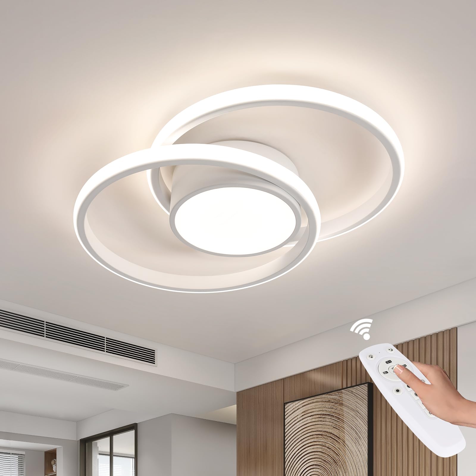 DELIPOP Plafoniera LED Dimmerabile, 40W 3980LM Lampada da Soffitto Moderna con Telecomando 3000K-6500K, Lampadario LED Soffitto per Camera da Letto Soggiorno Cucina Corridoio Ufficio, Bianco