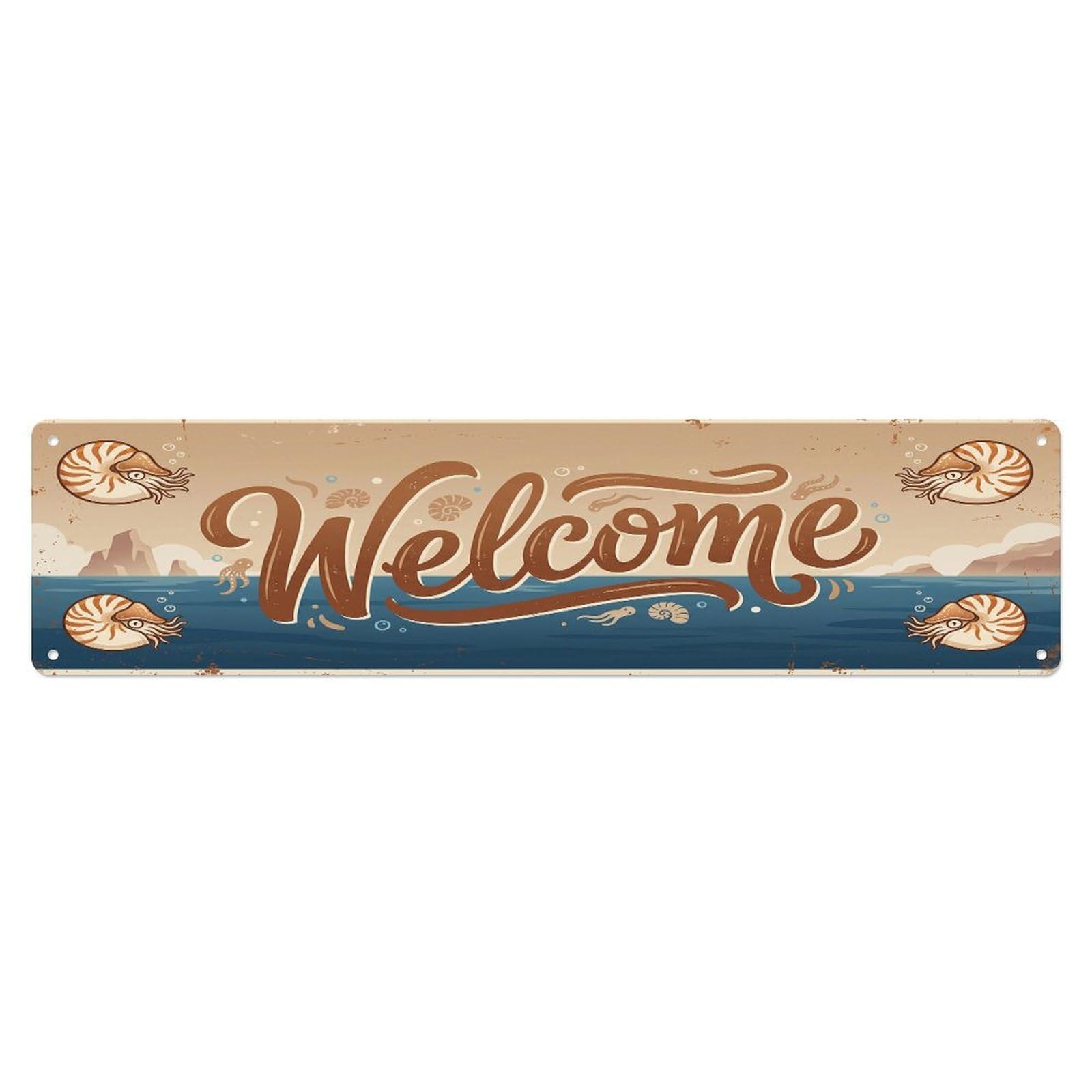 Cxhjca 4X16inch(10X40cm) Vintage Welcome Nautilus Ancient Metal Tin Sign