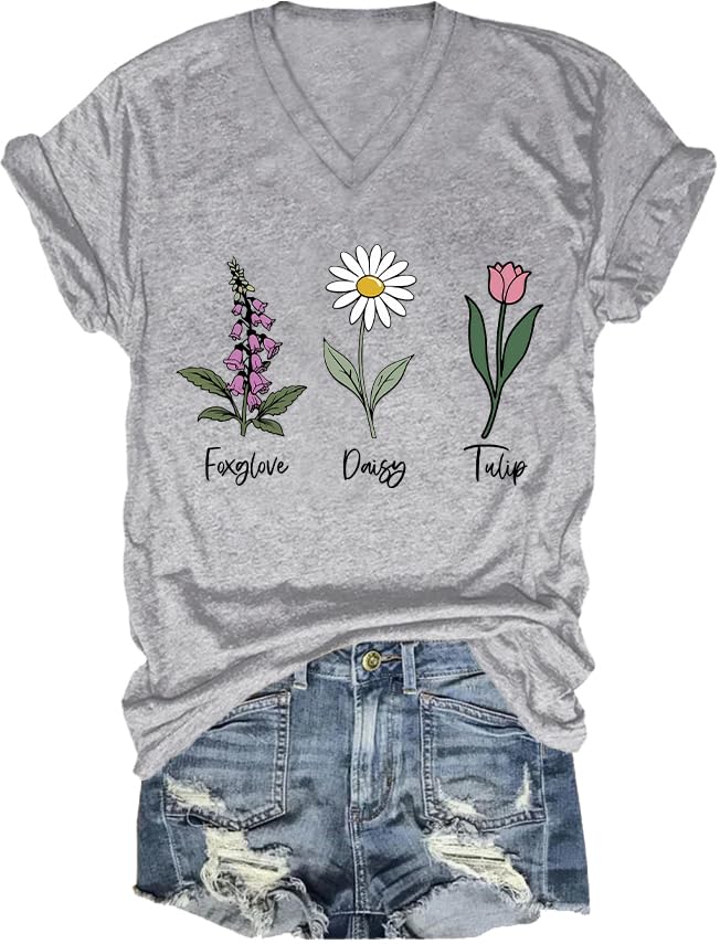 Foxglove Daisy Tulip T-Shirt Foxglove Daisy Tulip V Neck Shirt Floral Tshirt