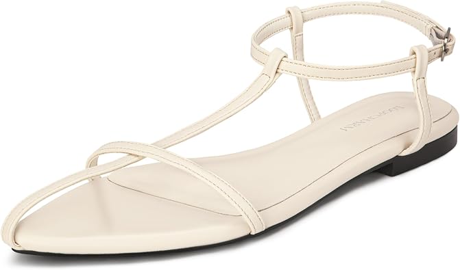 Womens Flat Sandals Pointed Open Toe T-Strap Comfortable Gladiator Summer Slide Strappy Sandals