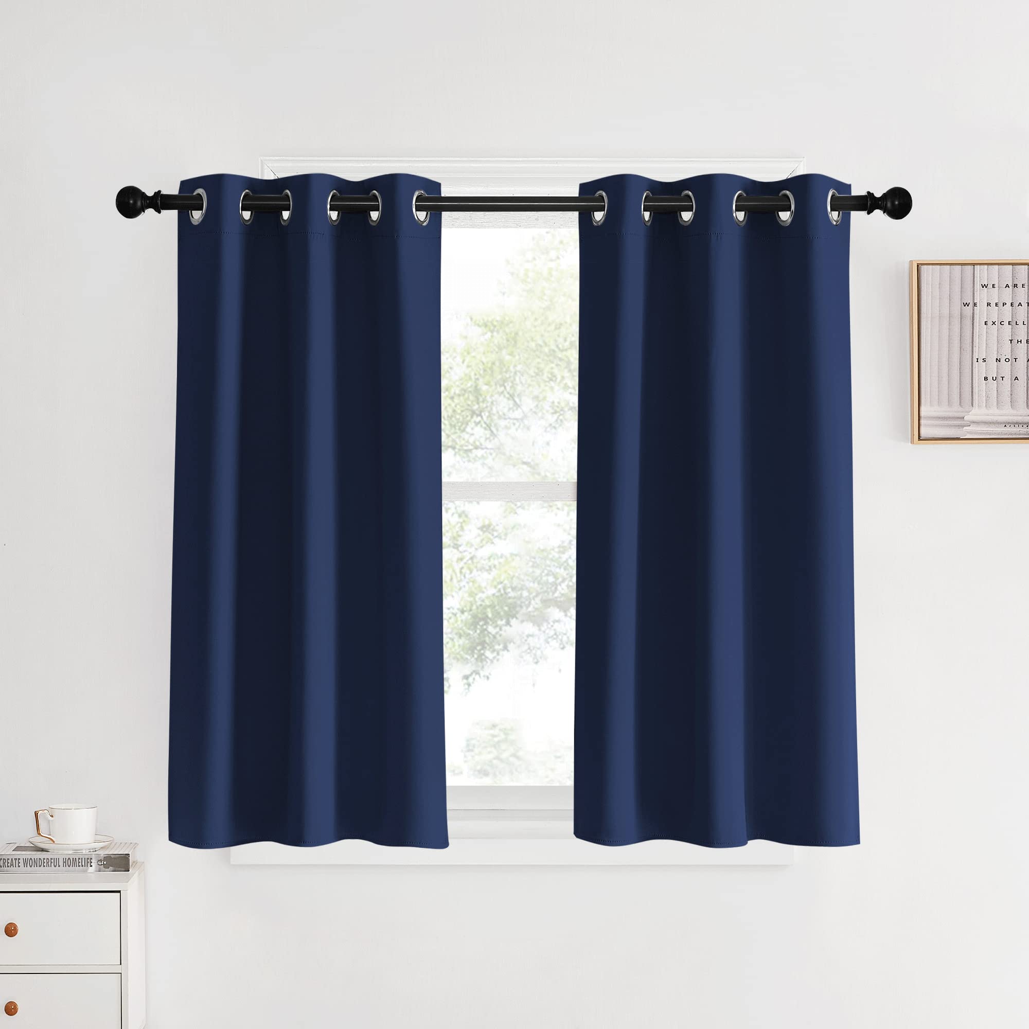 NICETOWN Blackout Curtains &amp; Drapes for Kitchen, Navy, 1 Pair, 34 x 40 Inch, Thermal Insulated Solid Grommet Top Blackout Panels/Draperies for Bedroom/Living Room