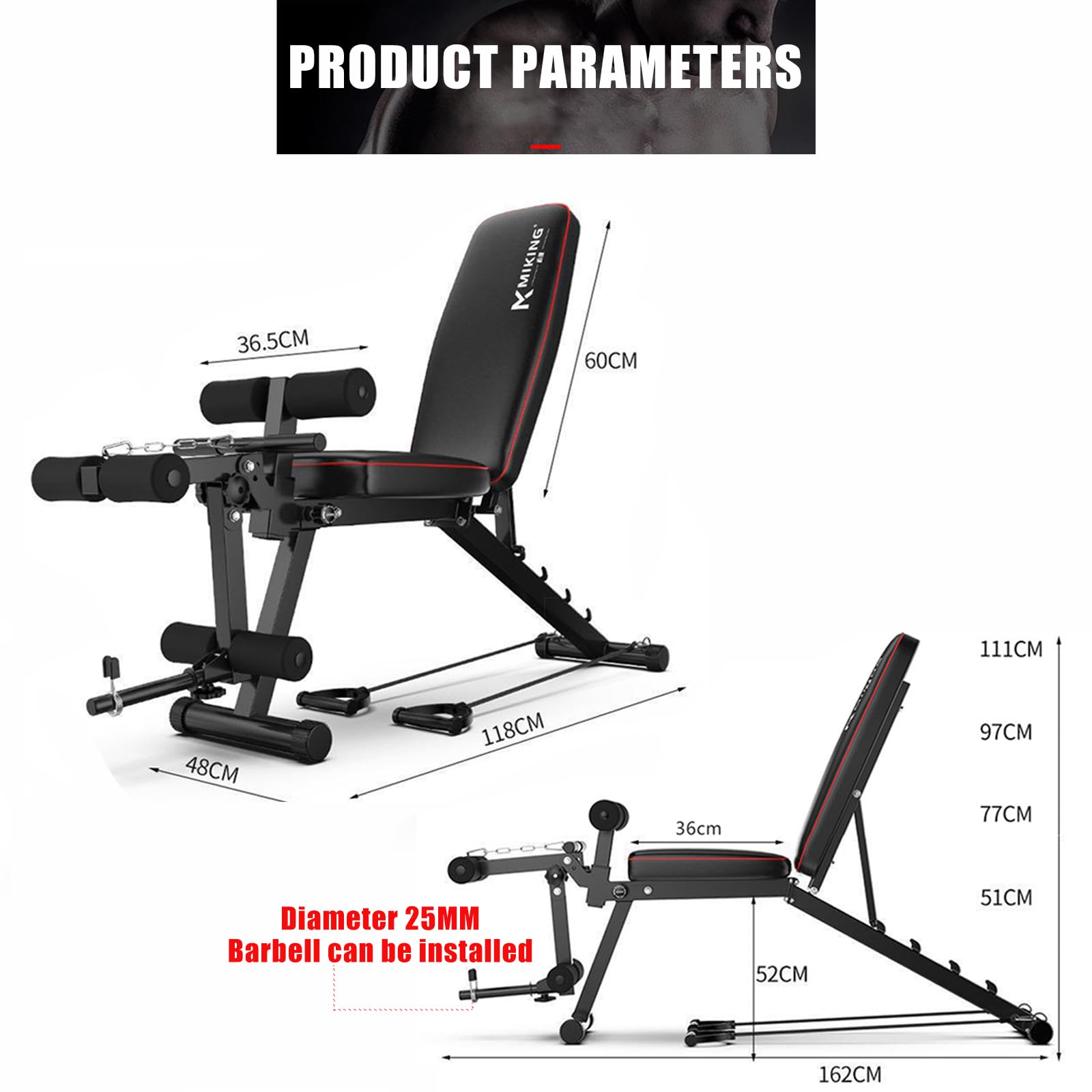 Panca Palestra Multifunzione, 7 in 1 Panca Pesi Regolabile,Panca Addominali, Panca Piana Pieghevole Fitness Adatto Per Casa E Palestra, 440 Lb Capacità Di Peso Black,162cm