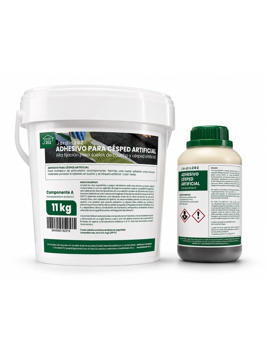 JARDIN202 - Adhesivo para Césped Artificial y Caucho | Alta Fijación Bicomponente | 5.5Kg y 11Kg | Pegamento Exterior e Interior | 11 Kg