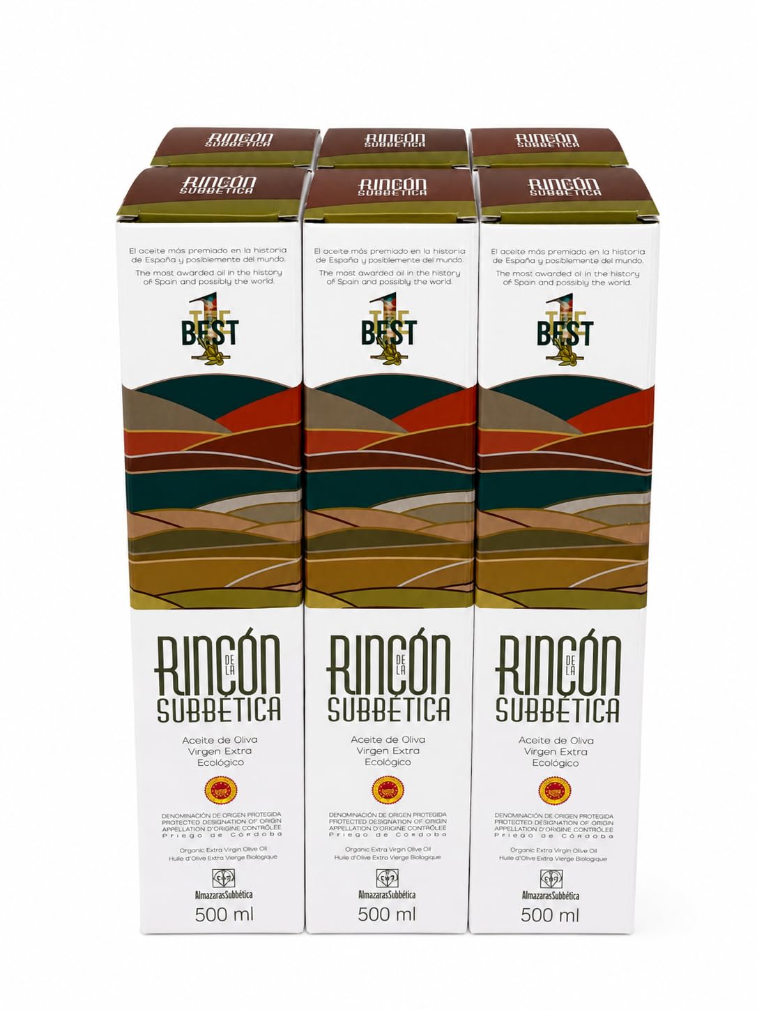 RINCÓN DE LA SUBBÉTICA – Aceite de Oliva Virgen Extra 500 ml | Pack 6 Botellas | DOP Priego de Córdoba | Monovarietal Hojiblanca | Sabor Intenso | Ideal Cocina Gourmet y Uso en Crudo