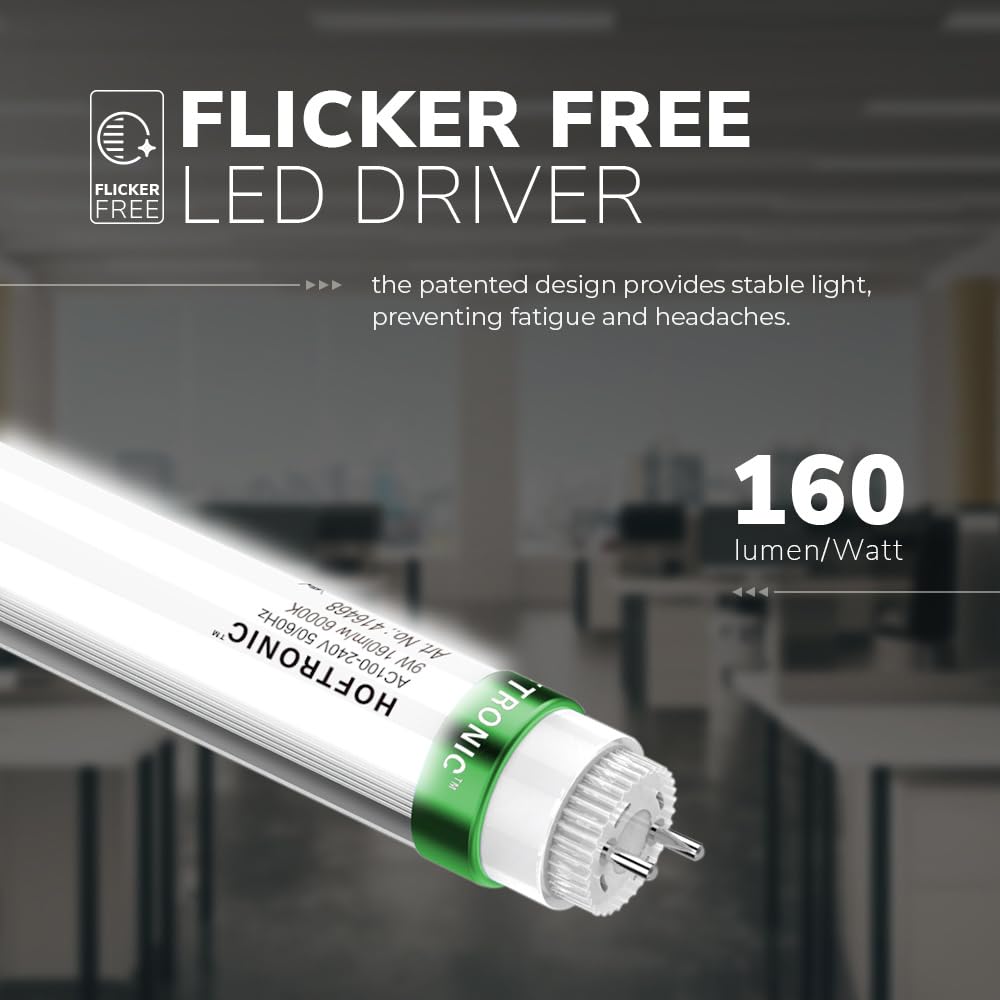 HOFTRONIC - Lámpara LED T8 para ambientes húmedos, IP65, 60 cm, 6000 K, 9 W, 2880 lm, 160 lm/W, incluye tubos LED sin parpadeos conectables - Luz para ambientes húmedos.