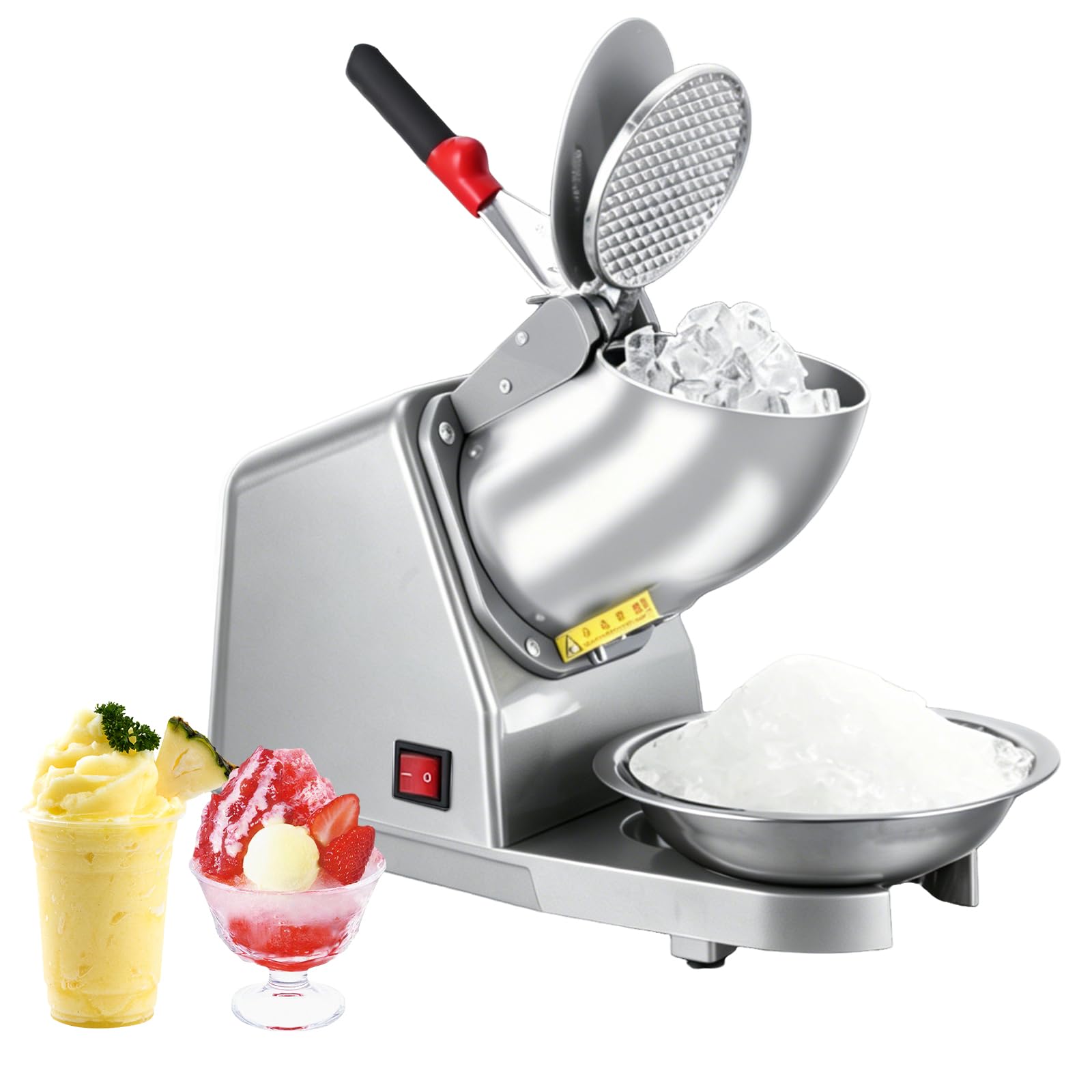 Picadora de Hielo Eléctrica, 380W 2200rpm Trituradora de Hielo 65kg/h con 2 Cuchillas de Acero Inoxidable - Máquina para Granizados, Batidos, Bebidas Frías y Té con Leche