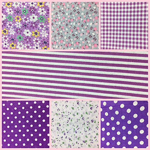 Quilting Fabric, Misscrafts 7pcs 50 x 50cm Cotton Blending Textile Craft Fabric Bundle Fat Quarter Patchwork Pre-Cut Quilt Squares for DIY Sewing Scrapbooking Dot Floral Pattern (Purple) - Thumbnail 6