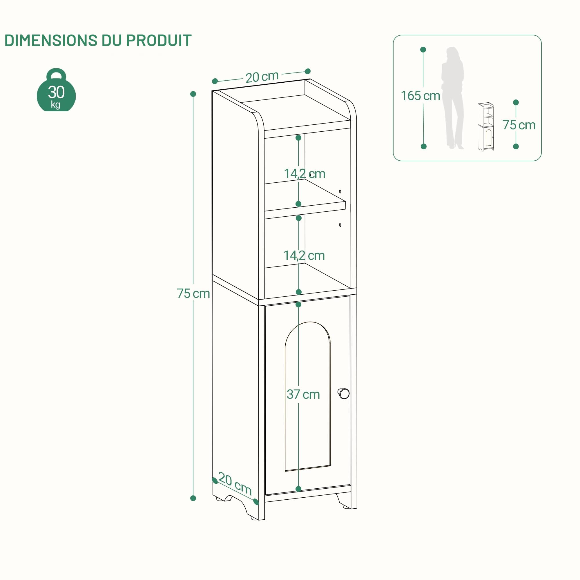 Hzuaneri Meuble de Salle de Bain, Meuble de Rangement avec Portes, Armoire d’Angle avec Étagères Réglables, Armoire de Toilette, ‎20 x 20 x 75 cm, Blanc BC19703X