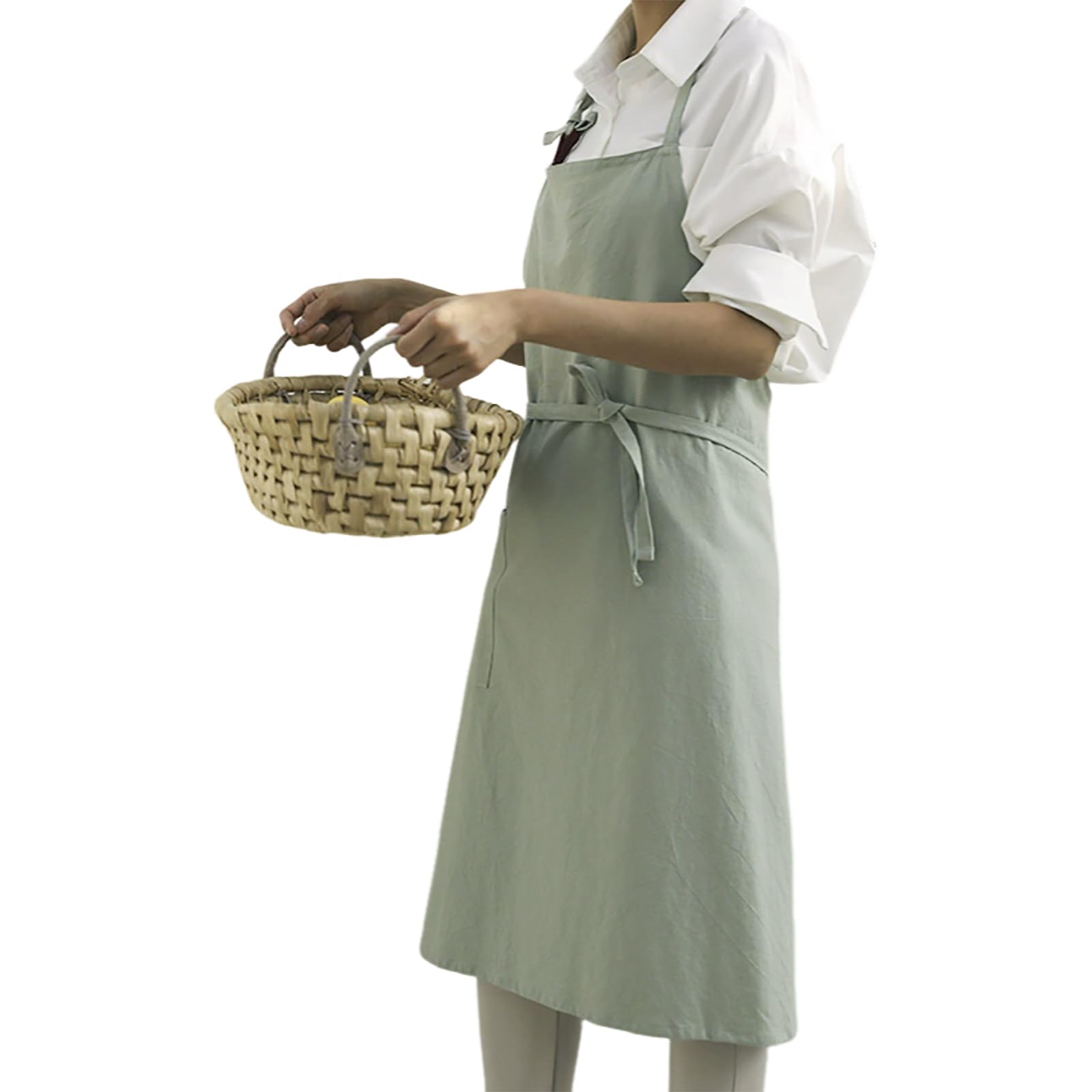 Grembiule da Cucina in Cotone E Lino, Grembiule Regolabile con Tasche per Donne E Uomini, Giardinaggio, Ristorante, Chef F,One Size