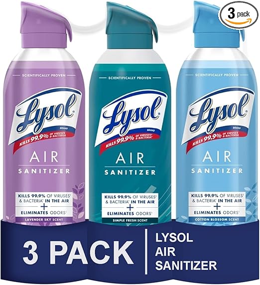 Lysol Air Sanitizer Spray, For Air Sanitization and Odor Elimination, Simple Fresh, Lavender, Cotton Blossom 10 Fl. Oz (Pack of 3)