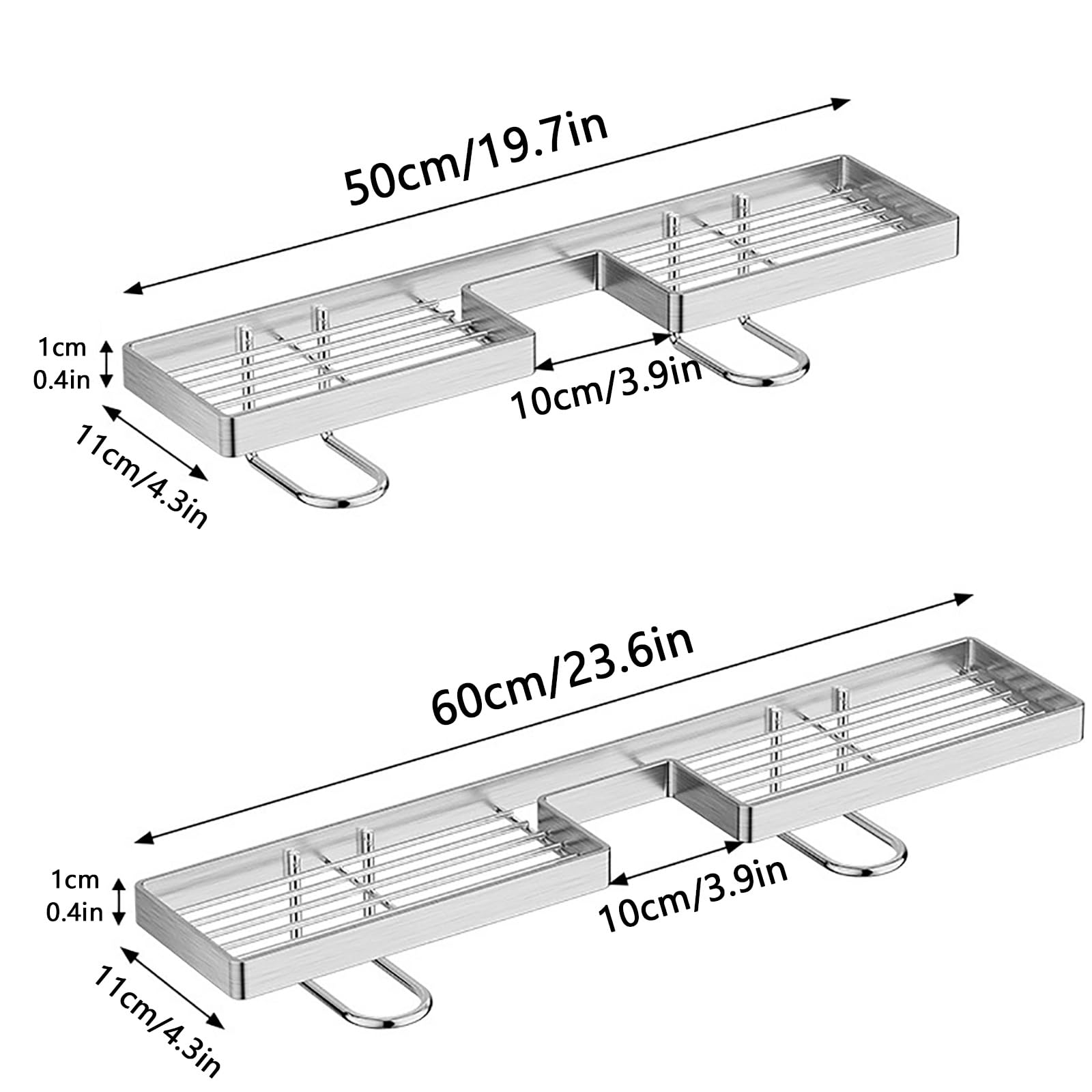 2 Stück, Edelstahl-Ablage für Hinter Das Waschbecken, Waschbeckenablage Ohne Bohren, Robust und Langlebig, Platzsparend, für Küche & Bad(60cm/23.6in)