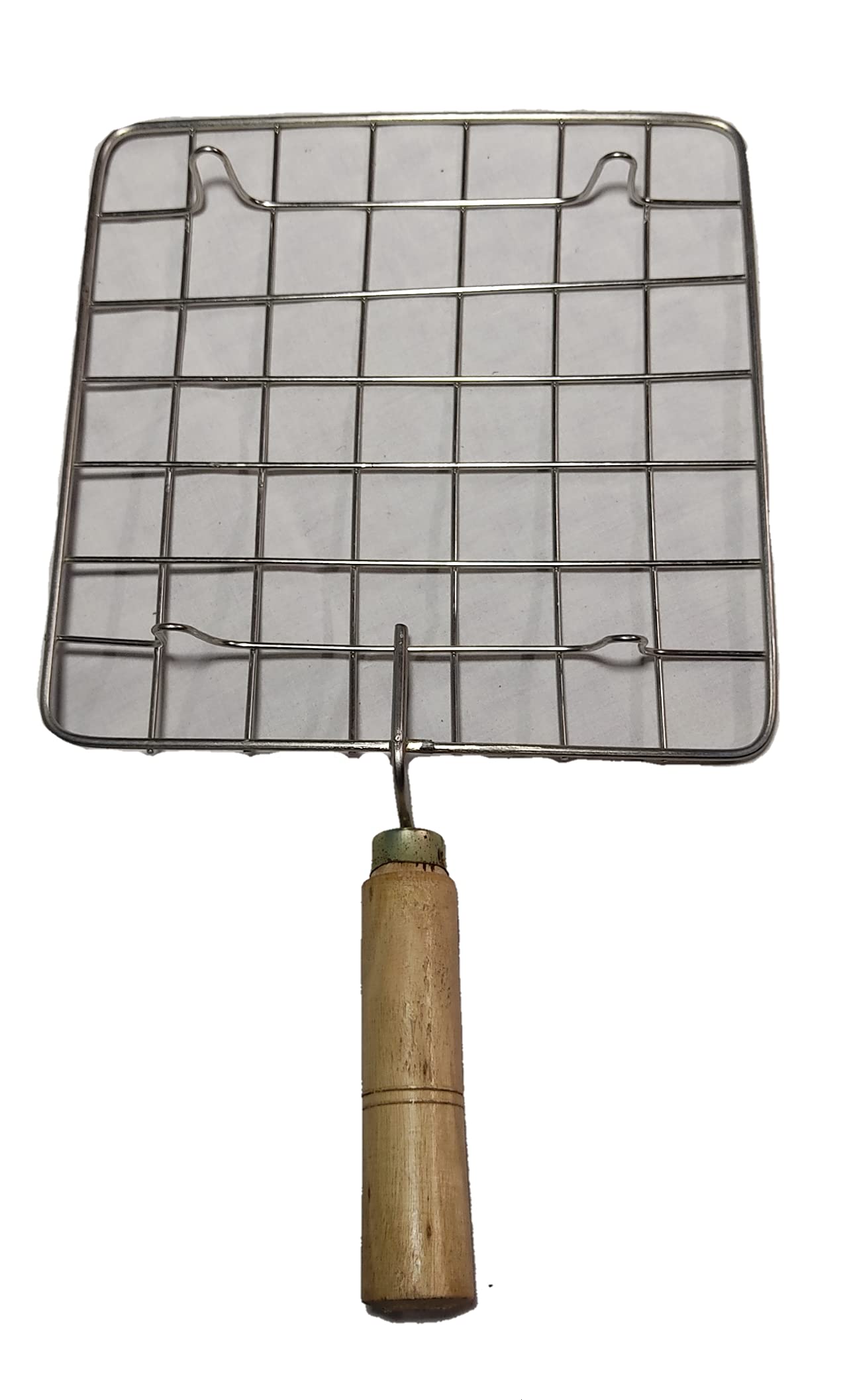 Sanjari Steel Square Barbeque Jali Roti Roast Grill Papad Roaster Chapati Toast Grill Wooden Handle paneer tandoor net-image-8